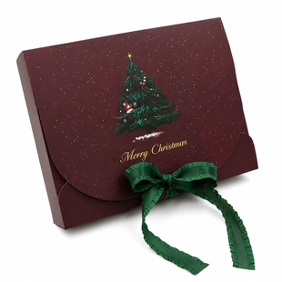 Новорічна коробка "Merry Christmas" 25*20*7см (без стрічки),бордова (5шт/уп)