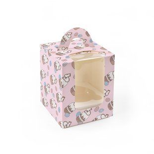 Коробка для паски ко Дню Пасхи 8,2*8,2*10 см, кулич на розовом фоне