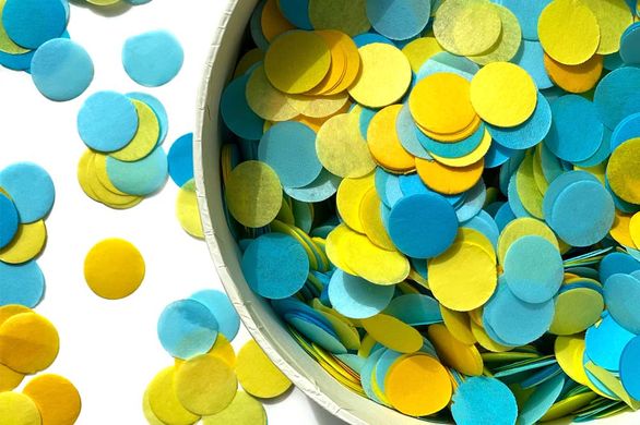 Конфеті тішью кружечки жовто-блакитний (24) Mix 1.5 см - 20 г