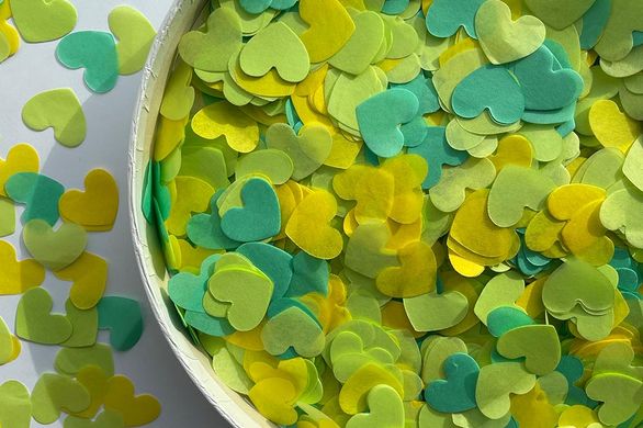 Конфеті тішью сердечки Mix зелені 1,5 см (716) 20 г