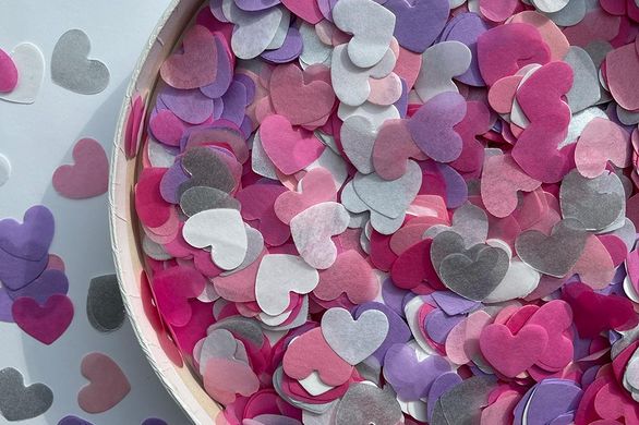 Конфеті тішью сердечки Mix бузково-рожеві 1,5 см (711) 20 г