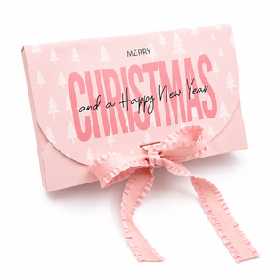 Новорічна коробка "Merry Christmas & HNY" 23*14,5*6см (без стрічки),рожева (5шт/уп)