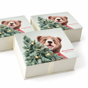 Коробка-книжка "Ведмедик з ялинкою" 24*19*9см,кремова